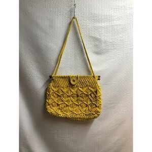 Vintage Boho Macramé Shoulder Bag – Yellow Woven Purse